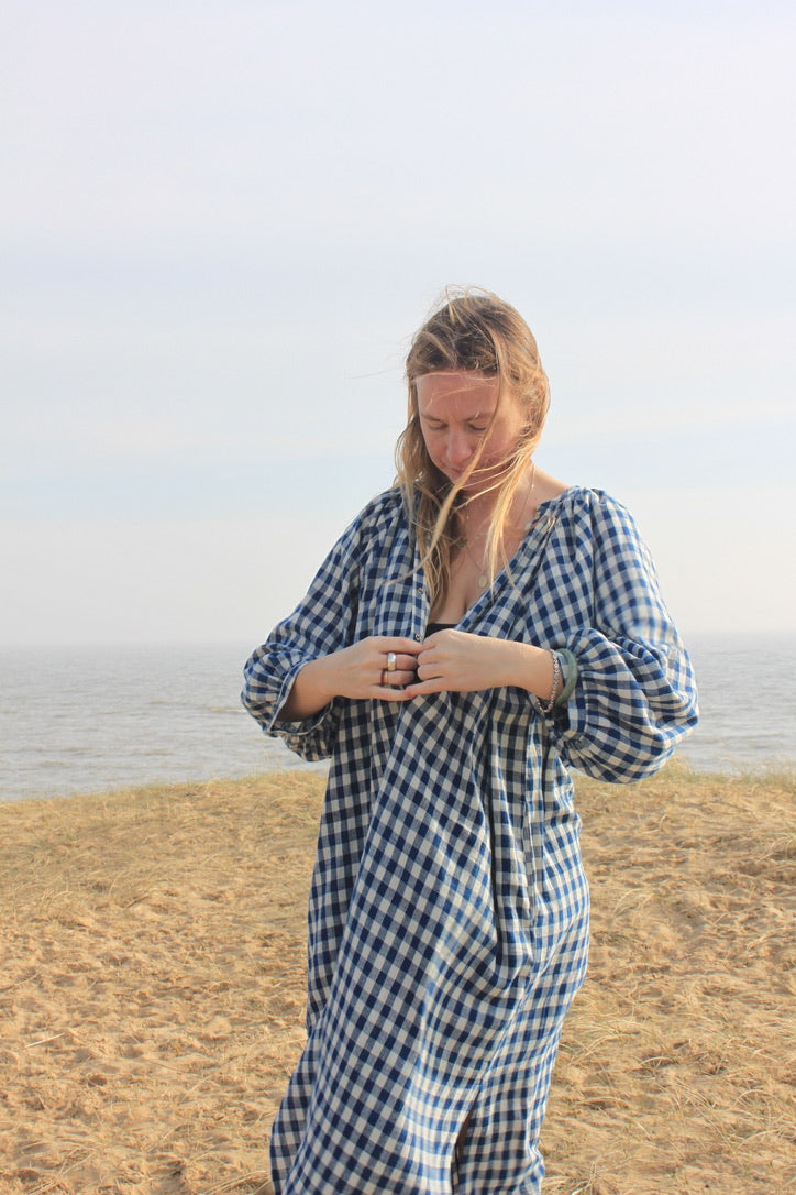 Grace Dress in indigo gingham