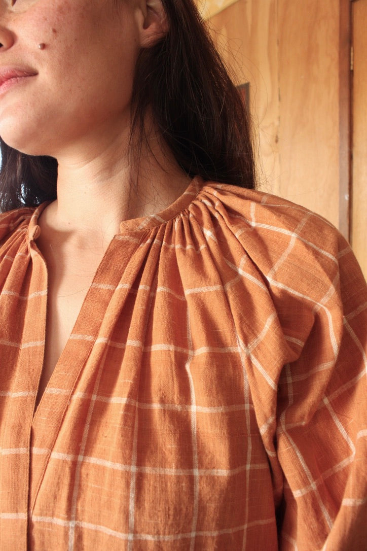 Grace Dress in rust check