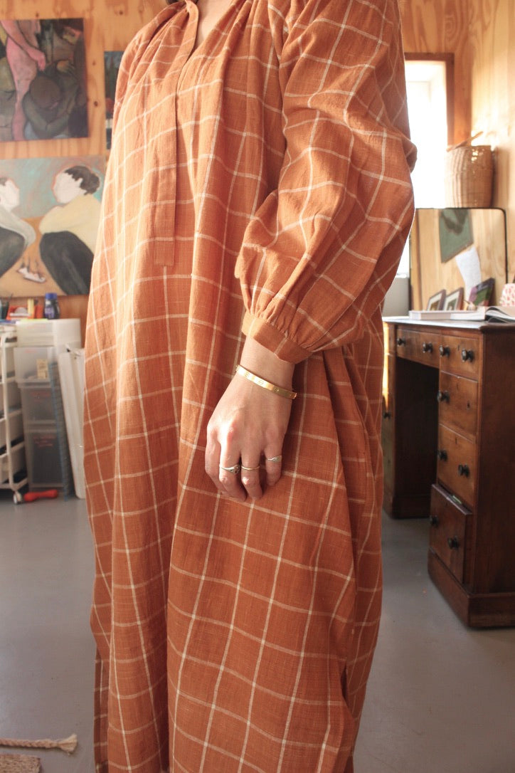 Grace Dress in rust check