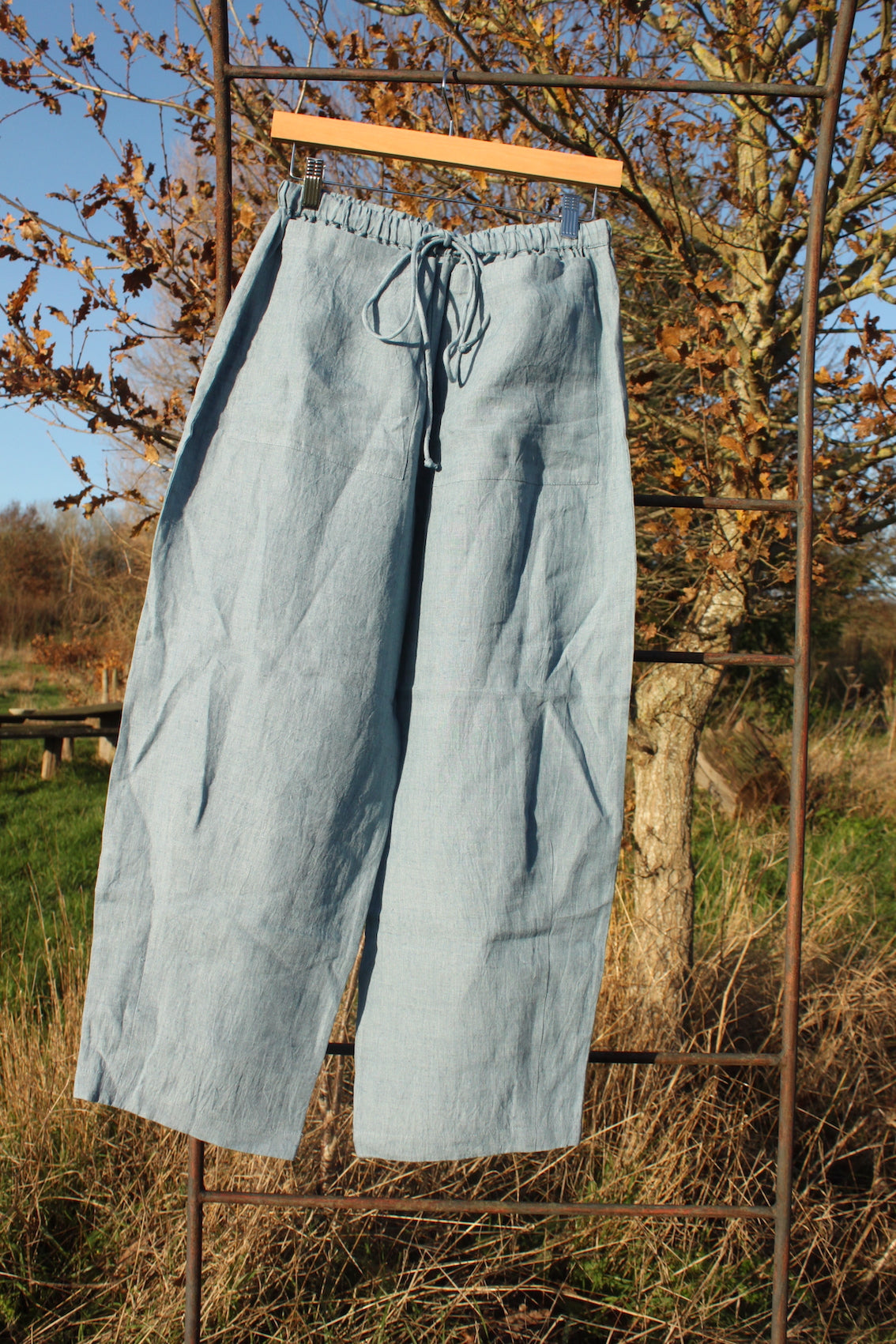 *NEW* Barrel Leg Linen Trousers in sky blue linen