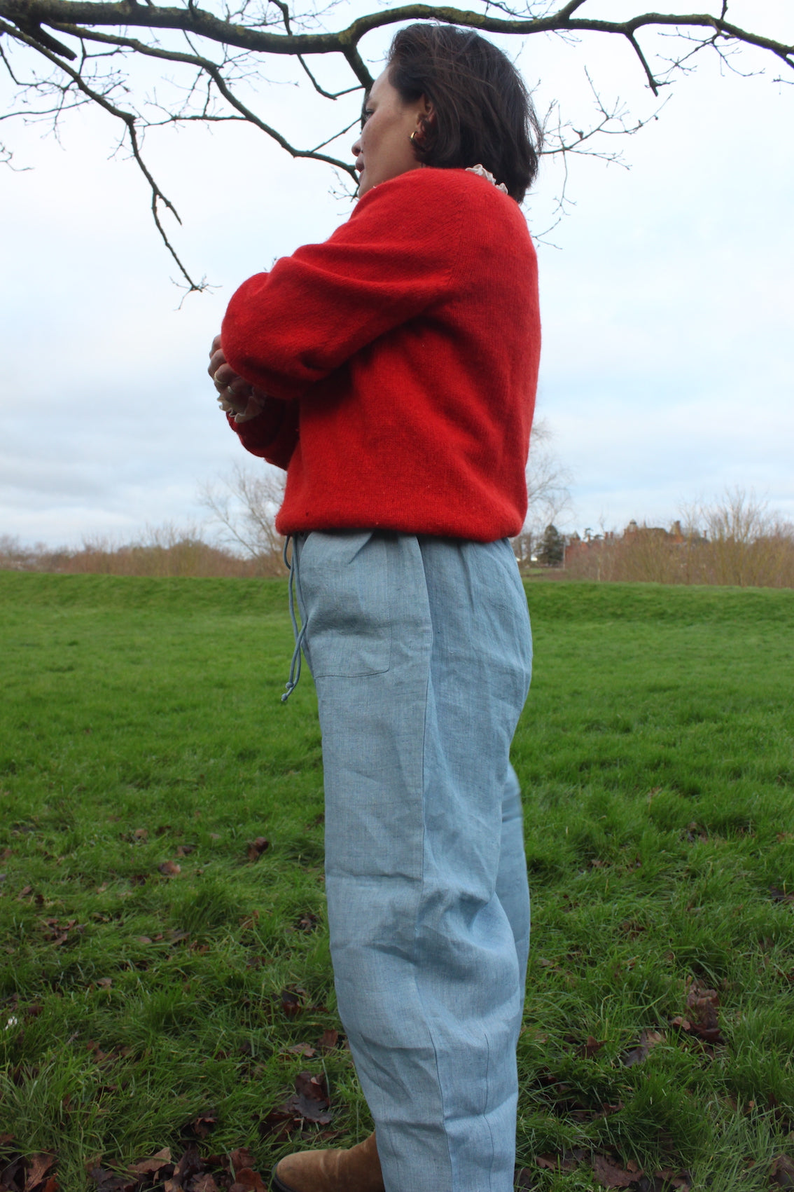 *NEW* Barrel Leg Linen Trousers in sky blue linen