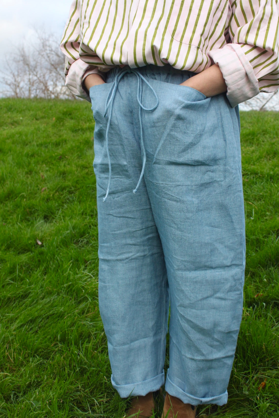 *NEW* Barrel Leg Linen Trousers in sky blue linen